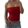 thumbnail image 2 of TSEXIEFOOFU Women's Summer Short Skinny Bandeau Solid Color/Floral Print Sleeveless Off Shoulder Bandage Tops, 2 of 5