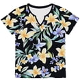 thumbnail image 2 of AKOEE Womens Summer Tops Tie-dye/Floral Printed Graphic Tee Shirt V Neck Short Sleeve Casual Base Tshirts (S, Yellow), 2 of 6