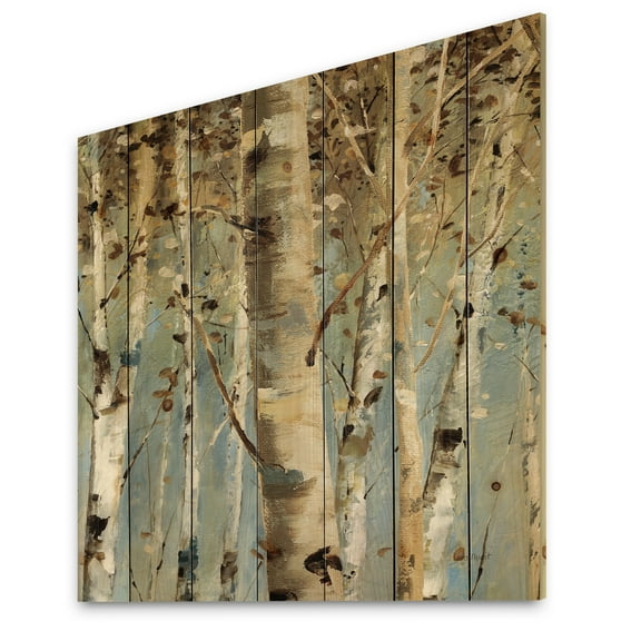 Designart 'White Birch Tree Forest II' Modern Farmhouse Print on Natural Pine Wood