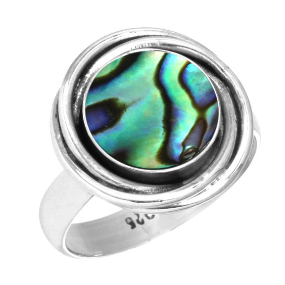 925 Silver Ring For Women - Men Multicolor Real Abalone Shell Stone Silver Ring Size 6.5 Simple Silver Ring Size 6.5 Gift For Sister On Halloween 925 Silver Jewelry With Gemstone