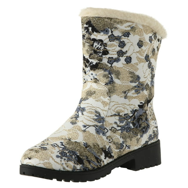 Dsscvnef Women's Snow Boots Autumn Border Oversized Printed Insulation Winter Boots Warm Comfortable Non-