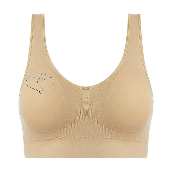 AINIYS Wide Straps Sports Yoga Bra Bralette Wireless Seamless Soft Cup Bra Women's Cleavage Bra Lift and Support Push-Up Bra No Underwire T-Shirt Bra Breathable Everyday Bras Khaki XXXXL