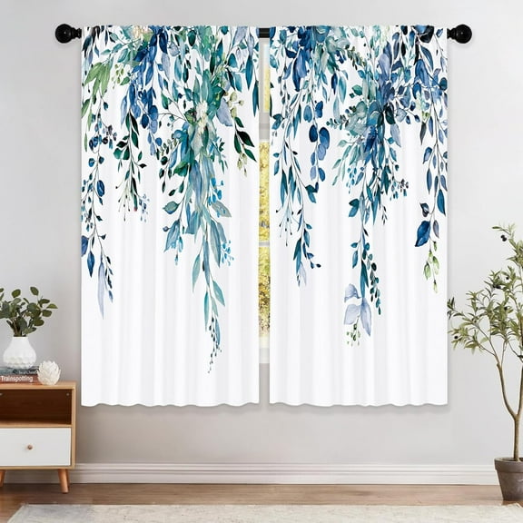 Eucalyptus Navy Blue Leaves Curtains, Botanical Flower Window Curtains 42x63 Inch for Bedroom Living Room Decor, Floral Plant Herb Window Drapes Treatment Draperies Fabric (2 Panels
