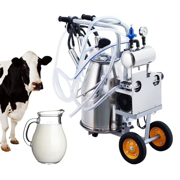 Garvee Electric Cow Milking Machine for Dairy Farms - 25L Portable Stainless Steel Bucket, Automatic Pulsation, Adjustable Pressure - US Standard 120V