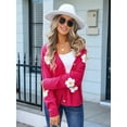 thumbnail image 4 of Womens Ribbed Knit Cardigan Slouchy Flower Graphic Button-Up Jacquard Knitted Sweater Coat Rose Red M, 4 of 8