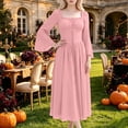 thumbnail image 4 of Women's Renaissance Peasant Dress Square Neck Bell Sleeve Lace Up Front Flattering Medieval Costume for Fair Cosplay Vintage Themed Party Holiday Fancy Apparel, 4 of 9