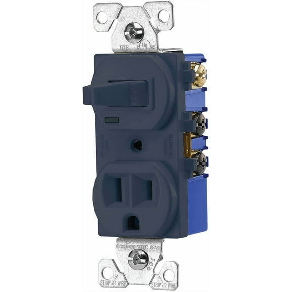 Cooper Wiring TR274B 3-Wire Toggle Combination Switch/Receptacle, 15 Amp, Brown