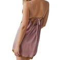 thumbnail image 3 of Coduop Women V Neck Spaghetti Strap Satin Dress Lace Patchwork Low Cut Split Mini Dresses, 3 of 4