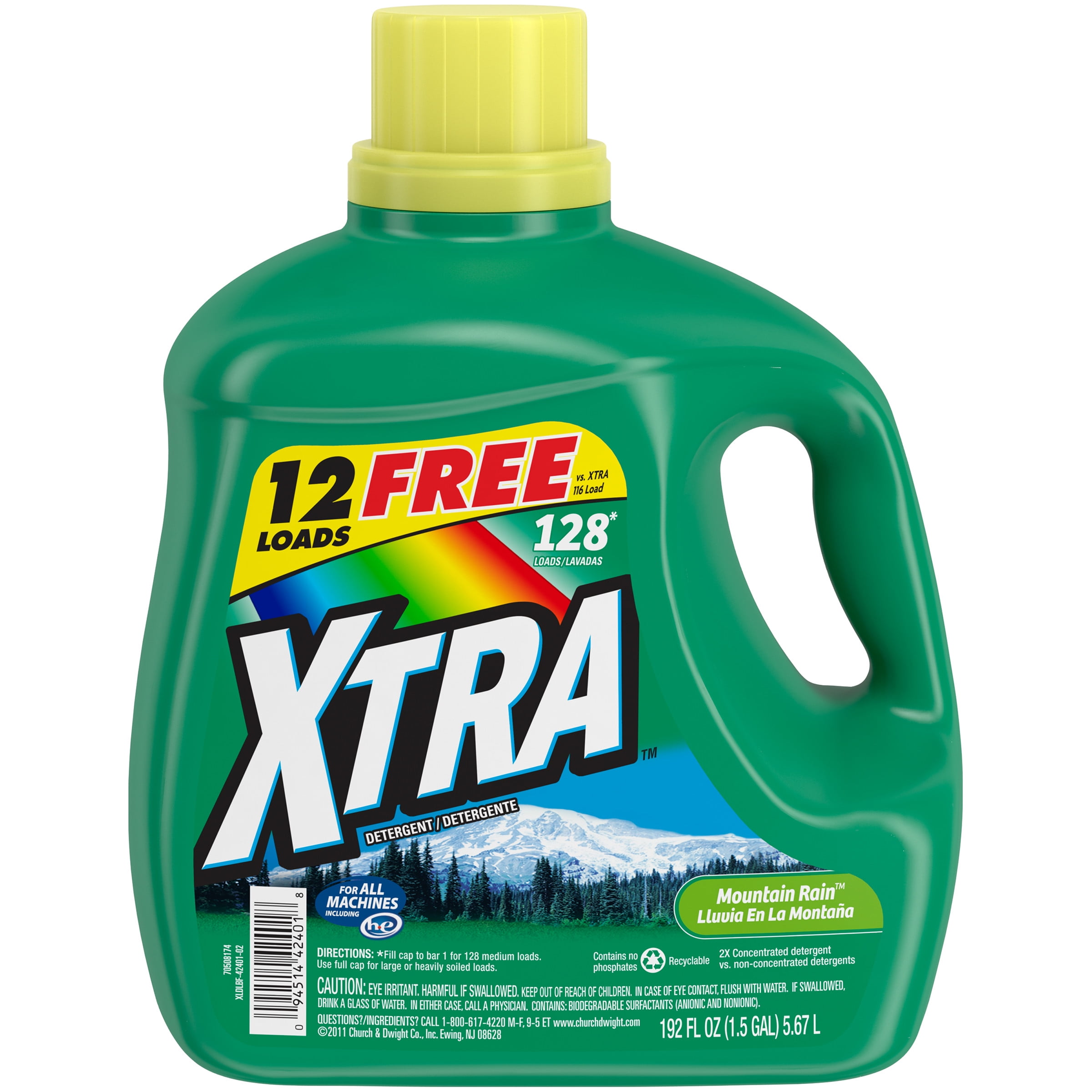 Xtra Liquid Laundry Detergent, Mountain Rain, 192oz