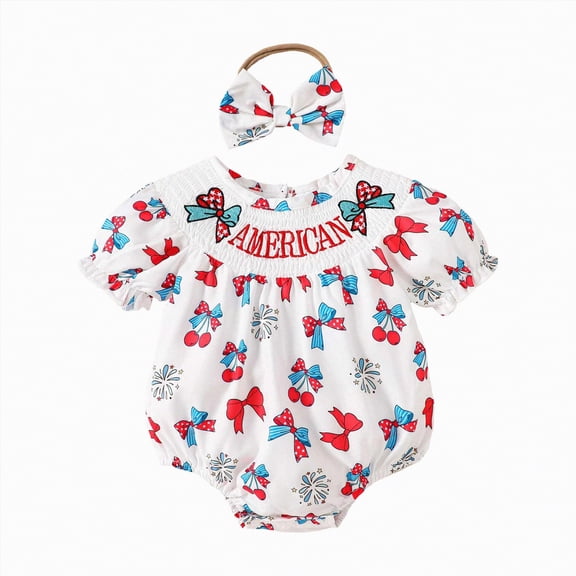 JUMEYU Baby Girl Fourth of July Bodysuit Bodysuit Newborn Baby Girls Infant Romper Outfit 0 3 6 9 12 18 24 Months (White,0-3 Months)