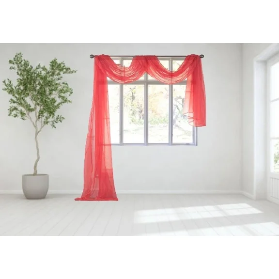 Gorgeous Home Linen 1pc Indoor Outdoor Multipurpuse Voile Sheer Valance Scarf Party Draping Wedding Décor 37" WX 216 "L Red Solid Color
