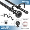 thumbnail image 3 of Urbanest Adjustable Double Curtain Rod Set Fluted Ball Manhattan Finials – 1″ Front & 3/4″ Back Rod With Black Rod, 28–48 Inches, 3 of 6