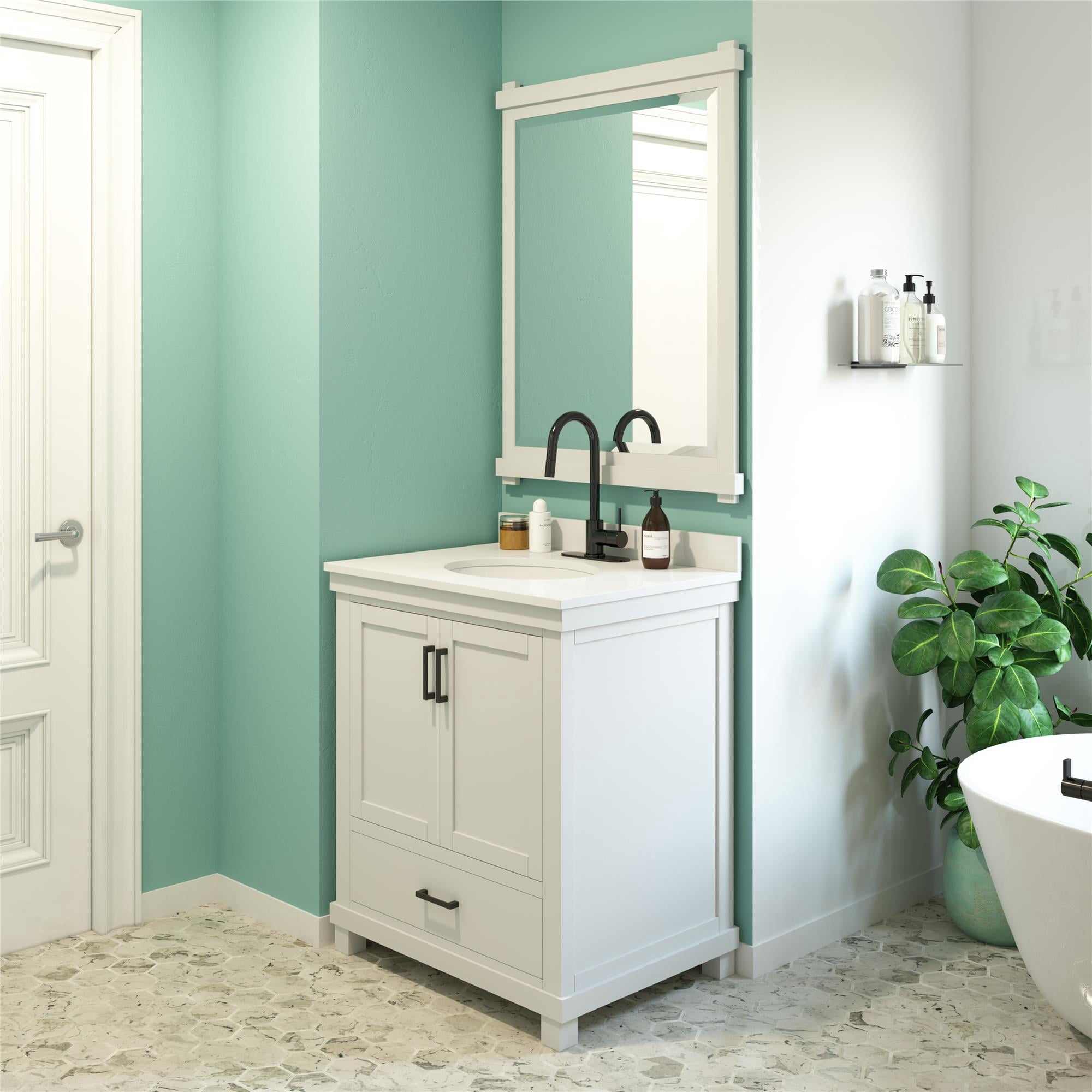 DHP Sunnybrooke 30 Inch Bathroom Vanity with Sink, White