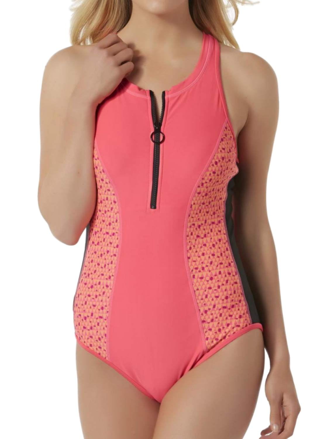 pink zip swimsuit