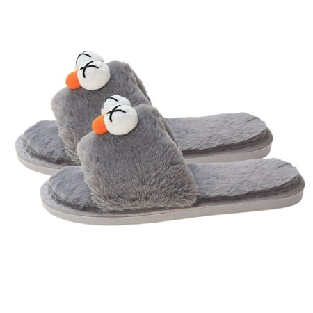 

lizyue Couple Indoor Home Cartoon Soft Flat Soled Anti-skid Opened Toe Furry Slippers