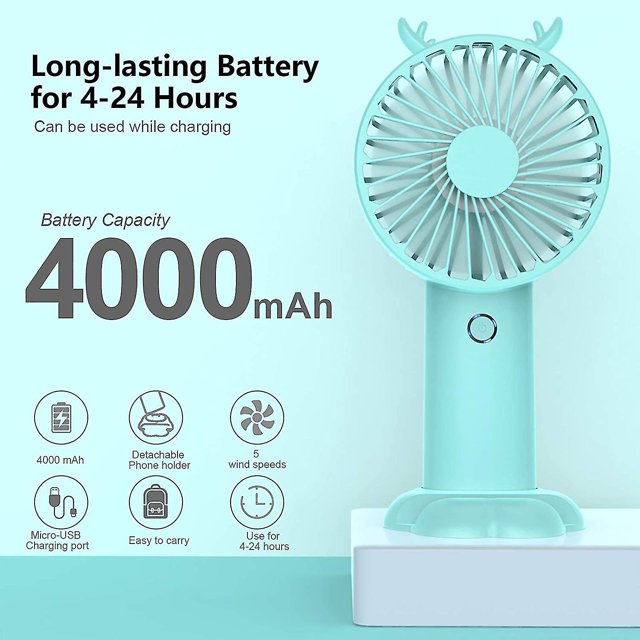 2024 Mini Usb Handheld Fan Battery Operated, 4000mah Hand Held Rechargeable Small Quiet