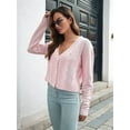 thumbnail image 6 of Cardigan Sweaters for Women Chunky Knit Cardigan Long Sleeve V-Neck Button Sweater Jacket Fall Winter Pink S, 6 of 9