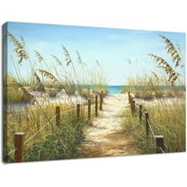 Beach Path Pictures Decor Wall Art Blue Ocean Nature Seaside Landscape Canvas Prints for Home Living Room Ready to Hang 18"x12"