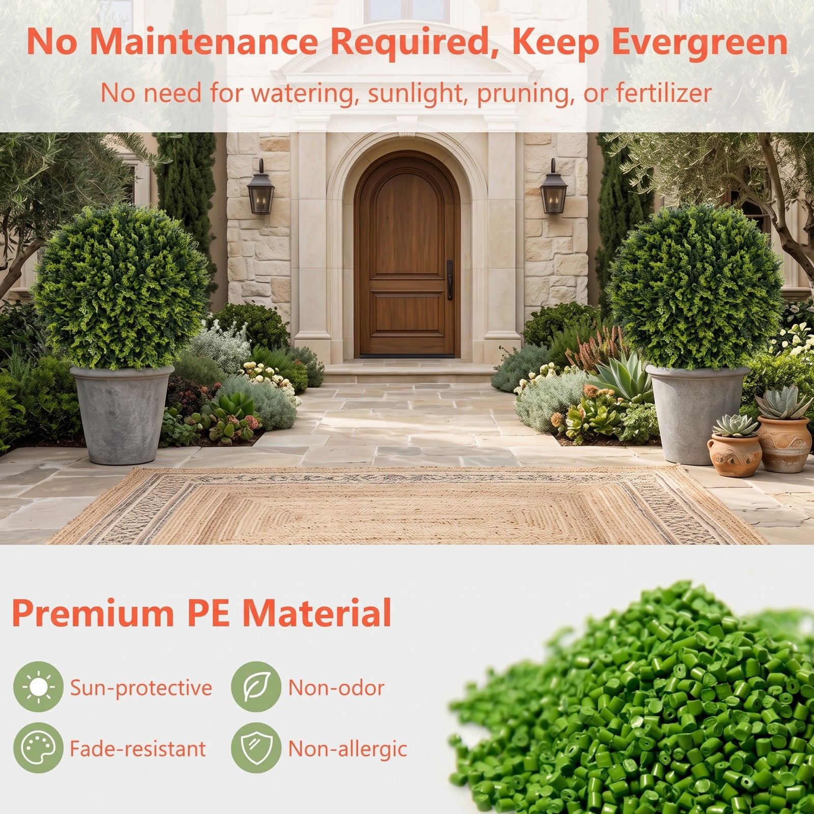 ALPULON 2 Pieces 18 Inch Faux Boxwood Topiary Balls, Indoor Outdoor Artificial Decorative Balls for Patio Garden Front Door Balcony and Backyard, Green