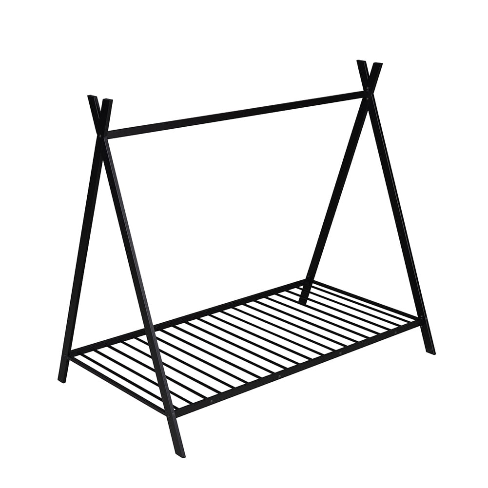 Kepooman Tent Bed for Kids, Wooden Floor House Bed Frame for Kids - Twin Size - Black Kepooman Tent Bed for Kids, Wooden Floor House Bed Frame for Kids - Twin Size - Black
