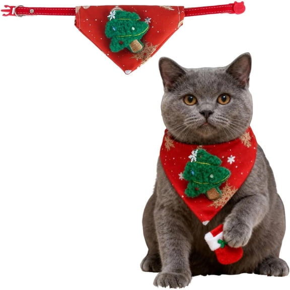 Christmas Cat Collar, Adjustable Removable Scarf, Bandana And Bell, 2 Pack, Red Green Plaid, Elk, Holiday Costume