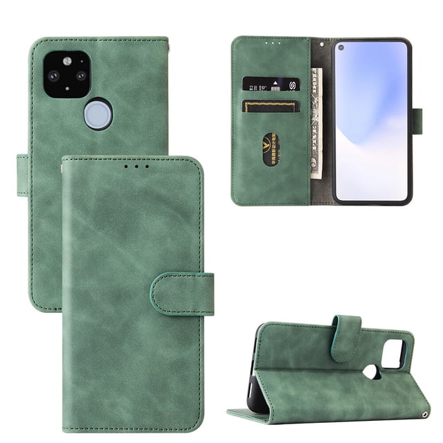 Pour Google Pixel 5A 5G Étui à Rabat en Cuir PU avec Fentes pour Cartes, Support, Livre, Étui Folio Pliant - Vert