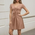 thumbnail image 2 of Women's Fashion Casual Short Sleeve V Neck Design Feeling Chest Knot Waist Dress, 2 of 2