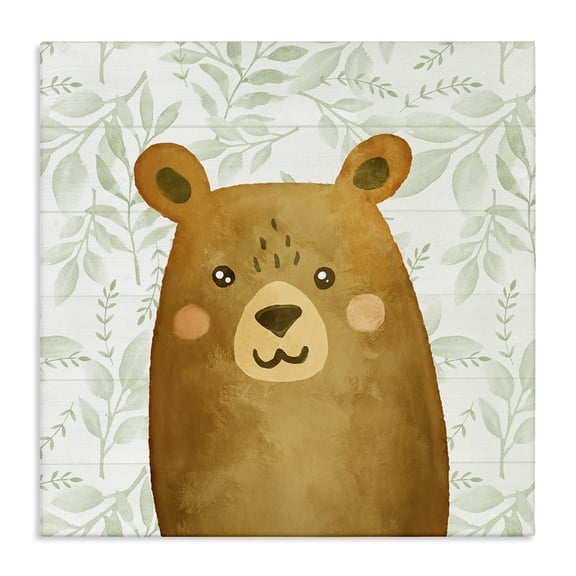 Stupell Industries Bear on Botanicals Whimsy Animals Painting Wrapped Canvas Canvas Art Print Wall Art, 17 x 17