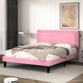 thumbnail image 3 of VECELO Queen Size Platform Bed Frame with Adjustable Height Upholstered Headboard, Strong Wood Slat Support, No Box Spring Needed, Pink, 3 of 11