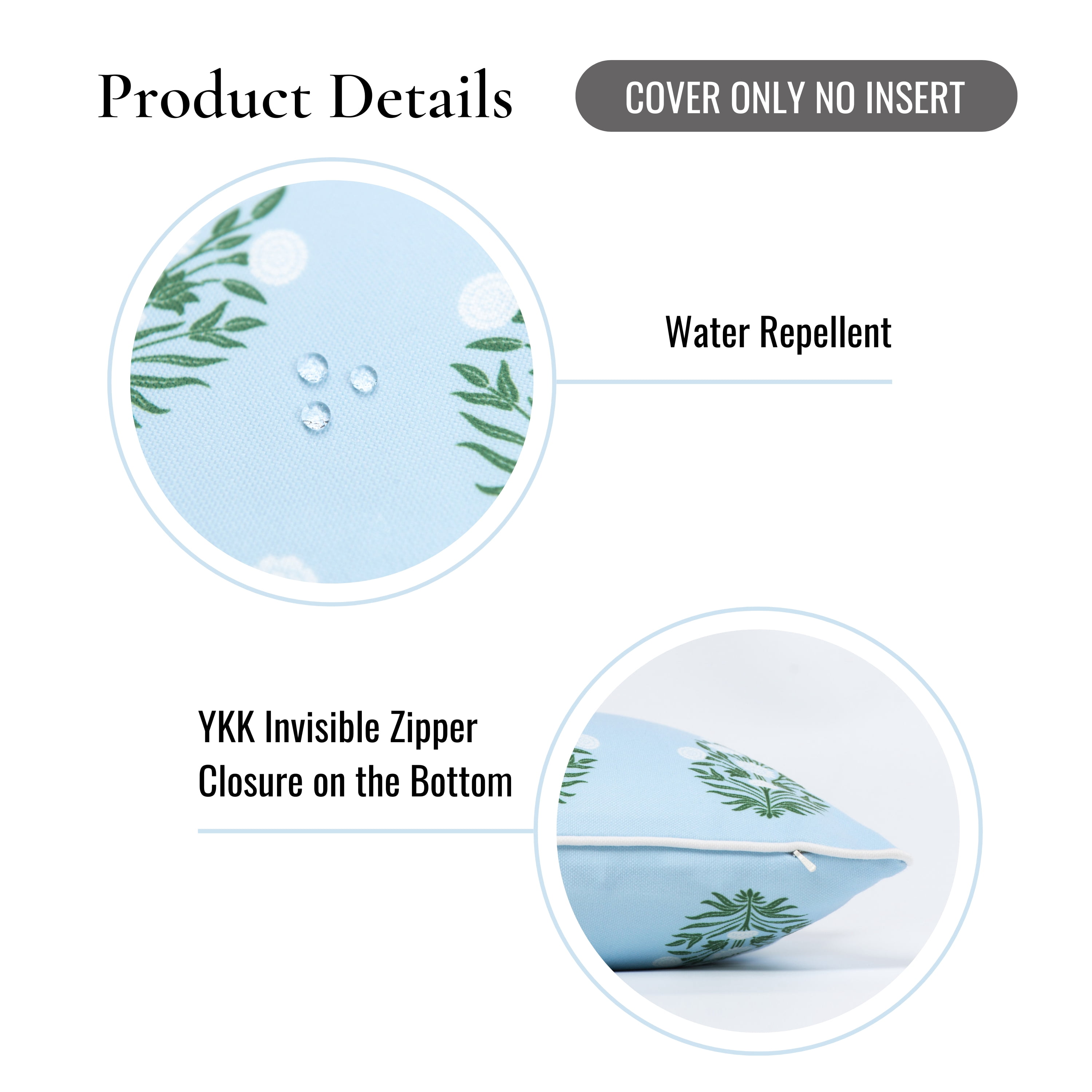 Hofdeco Premium Coastal Patio Indoor Outdoor Throw Pillow Cover Only, 18"x18" Water Repellent for Backyard, Couch, Baby Blue White Green Floral with Piping