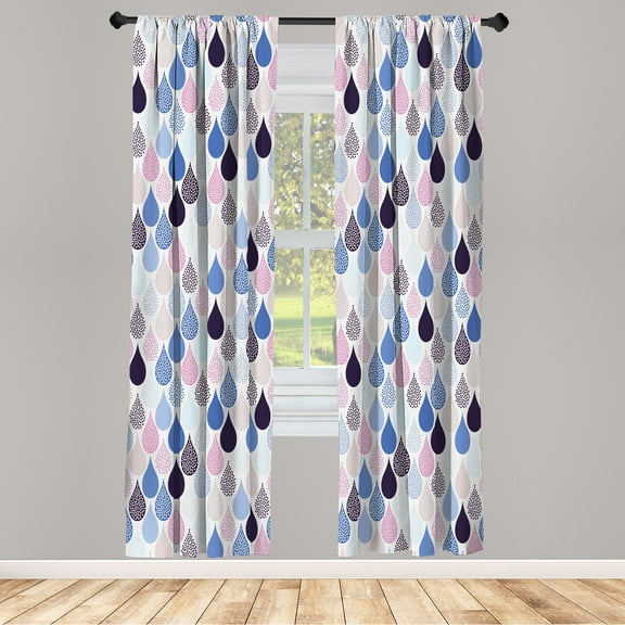 Ambesonne Geometric Curtains, Raindrops Doodle Style, Pair of 28"x84", Dark Purple