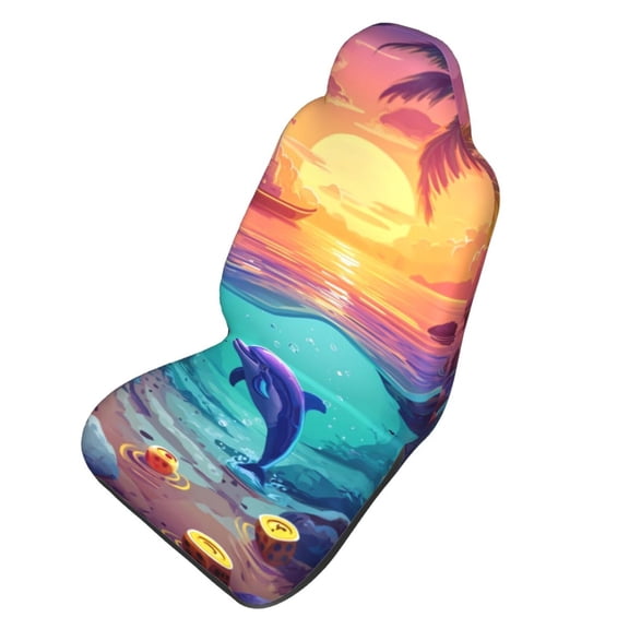 Picia Hawaiian Island Dolphin Print Waterproof Sweating Car Seat Cover for Post Gym Workout, Running, Beach and Hiking, Universal Fit Anti-Slip Bucket Seat Protector