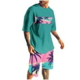 thumbnail image 3 of VBTAPA Mens T Shirt and Shorts Set Palm Tree Graphic Printed Casual Workout Sets Tropical Summer Track Suit 2 Piece Set Green XXL, 3 of 6