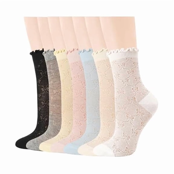 Eryueer Ruffle Lace Socks Summer Mesh Cotton Crew Socks for Women Girls 5/6/7 Pairs