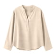 thumbnail image 3 of Linen Shirts for Women Long Sleeve V Neck Pullover Tops Button Down T Shirt Casual Fall Blouses, 3 of 4