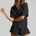thumbnail image 2 of RMGVDSD Women's 2 Piece Outfits Solid Color Short Sleeve Shirts And High Waisted Shorts Summer Fashion Casual Suit Comfortable Loose Loungewear, 2 of 8