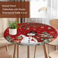 thumbnail image 4 of Red Christmas Snowman Round Tablecloth, Fitted Table Cover with Elastic for 55"-60" Round Tables, Xmas Snowflake Elk Tree Balls Table Cloth Outdoor Indoor Dinning Party Waterproof Tablecloths, 4 of 7