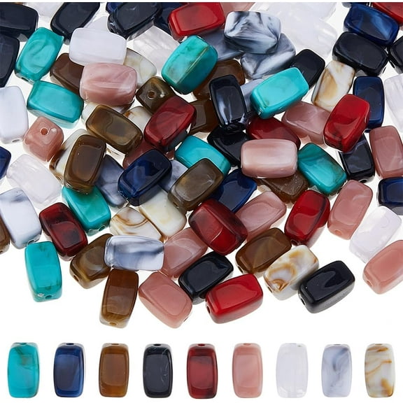 135Pcs 9 Colors Imitation Gemstone Beads Bulk Large Acrylic Beads 13x7.5x7.5mm Cuboid Loose Spacer Bead Colorful Rectangle Marble Bead for Necklace Bracelet Earring DIY Jewelry Making colorful