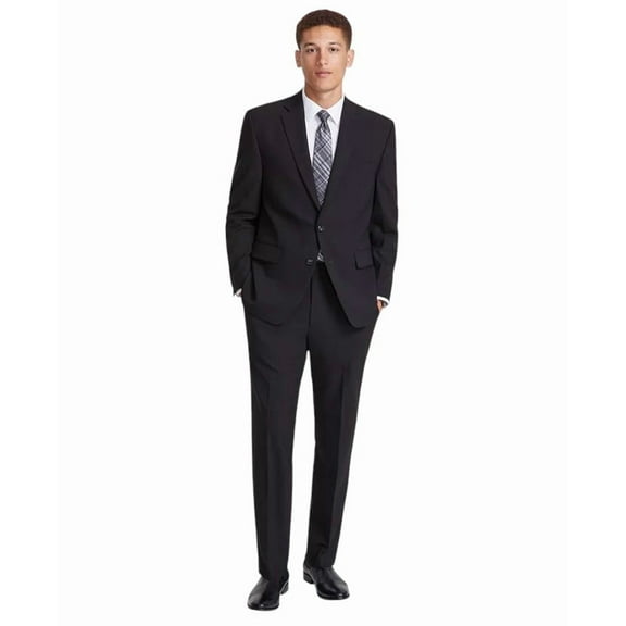 Perry Ellis Mens Modern fit 2 Piece Suit 38 R / 31 Waist Black Solid Stretch