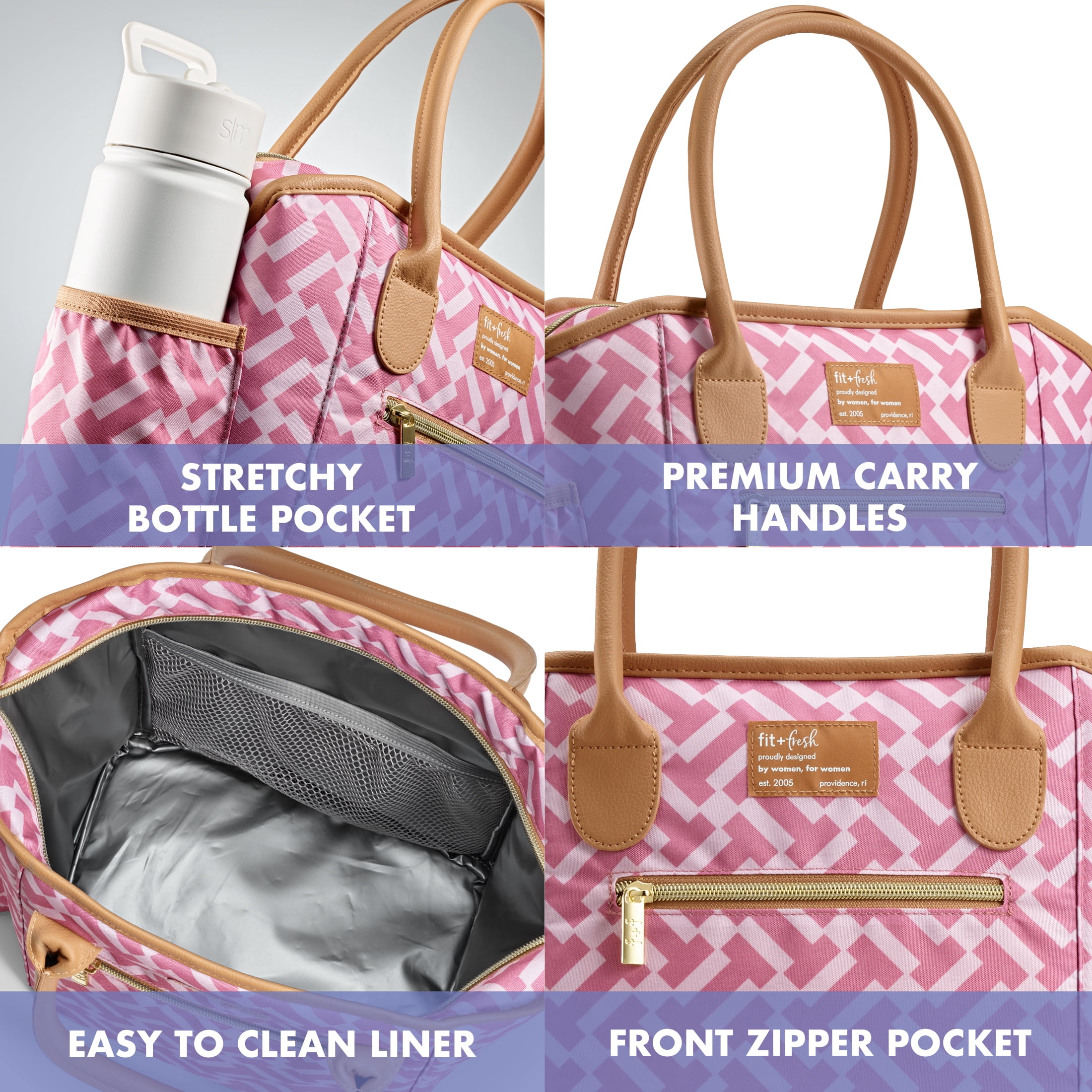 Fit & Fresh Beechwood Women's Lunch Tote with XL Ice Pack, Pink Geometric