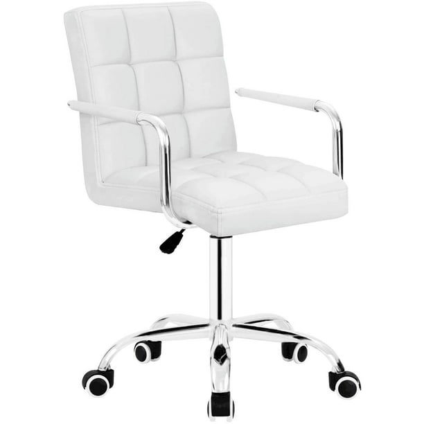 Walnew Mid Back Office Chair Pu Leather, White Office Computer Chairs