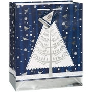 Large Silver Snowy Night Holiday Gift Bag