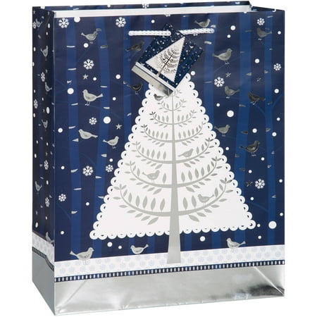 Large Silver Snowy Night Holiday Gift Bag