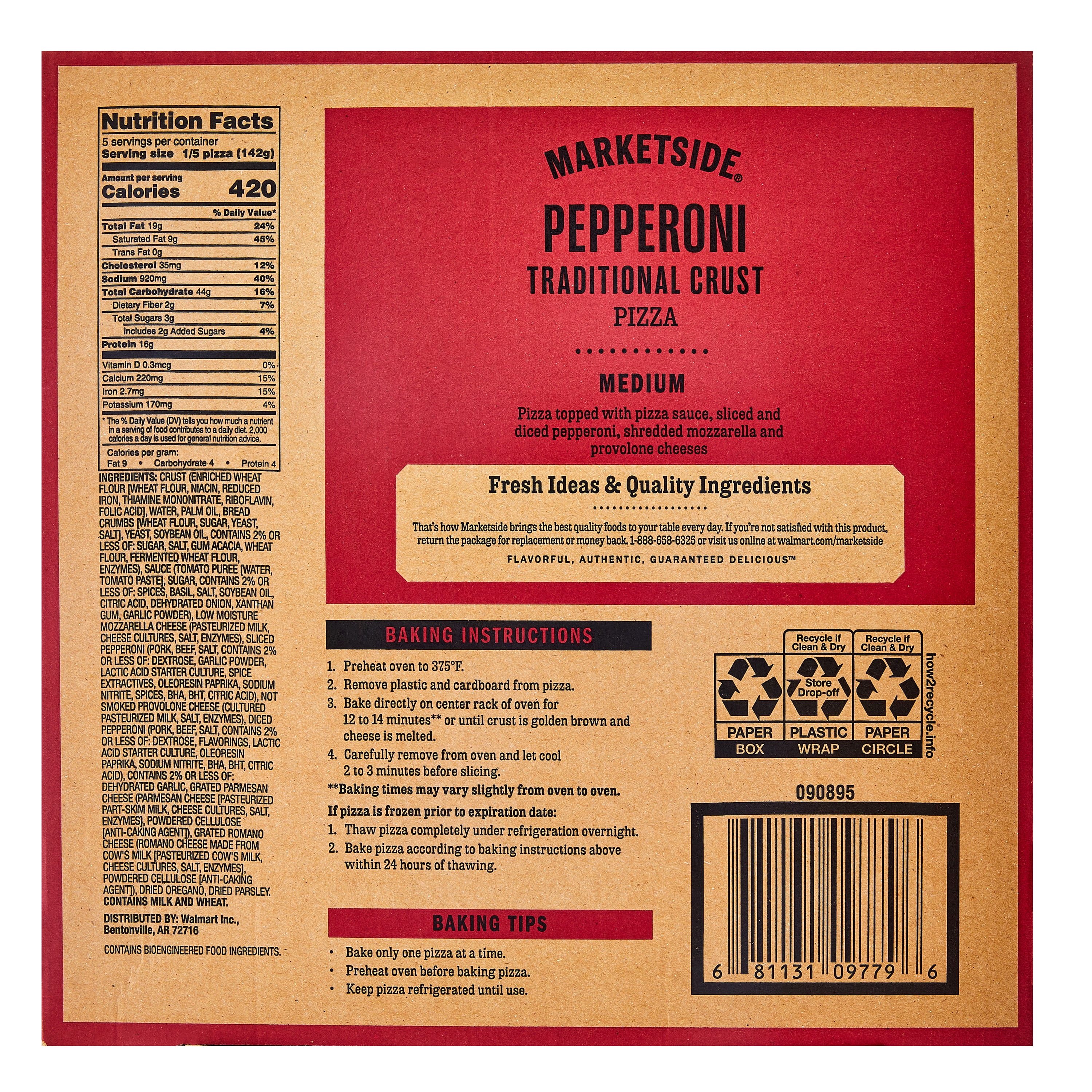Marketside Pepperoni Pizza with Traditional Crust and Marinara Sauce, 12 Inch, Medium (Refrigerated)