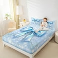 thumbnail image 4 of Manfei Bling Blue Bowknot Full Size Sheets for Kids, Diamond Floral Print Bed Sheets, Princess Bow Style Sheet Sets, Luxury Bedroom Decor, 4 Pieces, 4 of 7