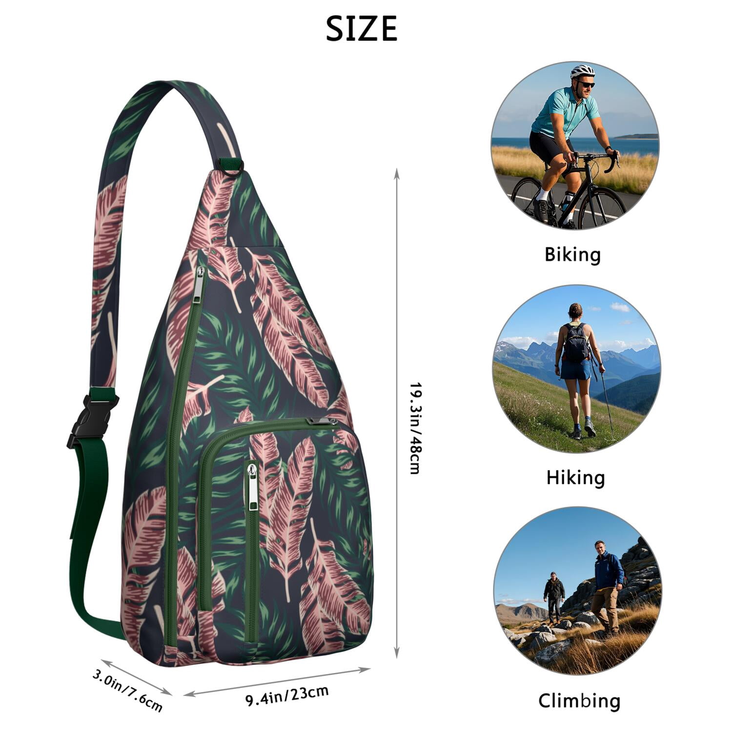 Hawaiian Hibiscus Sling Bag for Women & Men, Multi-Pocket Lightweight Shoulder Bag for Travel