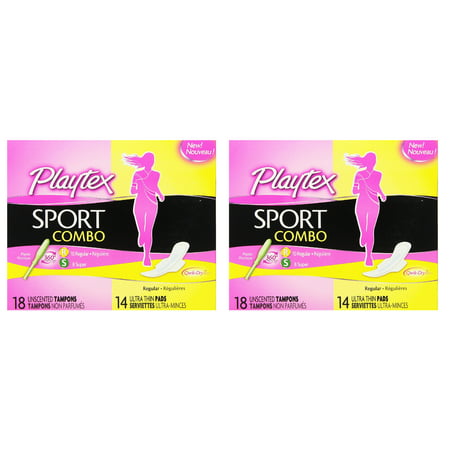 Playtex Sport Combo: 10 Unscented Regular Tampons, 8 Unscented Super Tampons and 14 Ultra Thin Pads (Pack of 2) + Yes to Coconuts Moisturizing Single Use