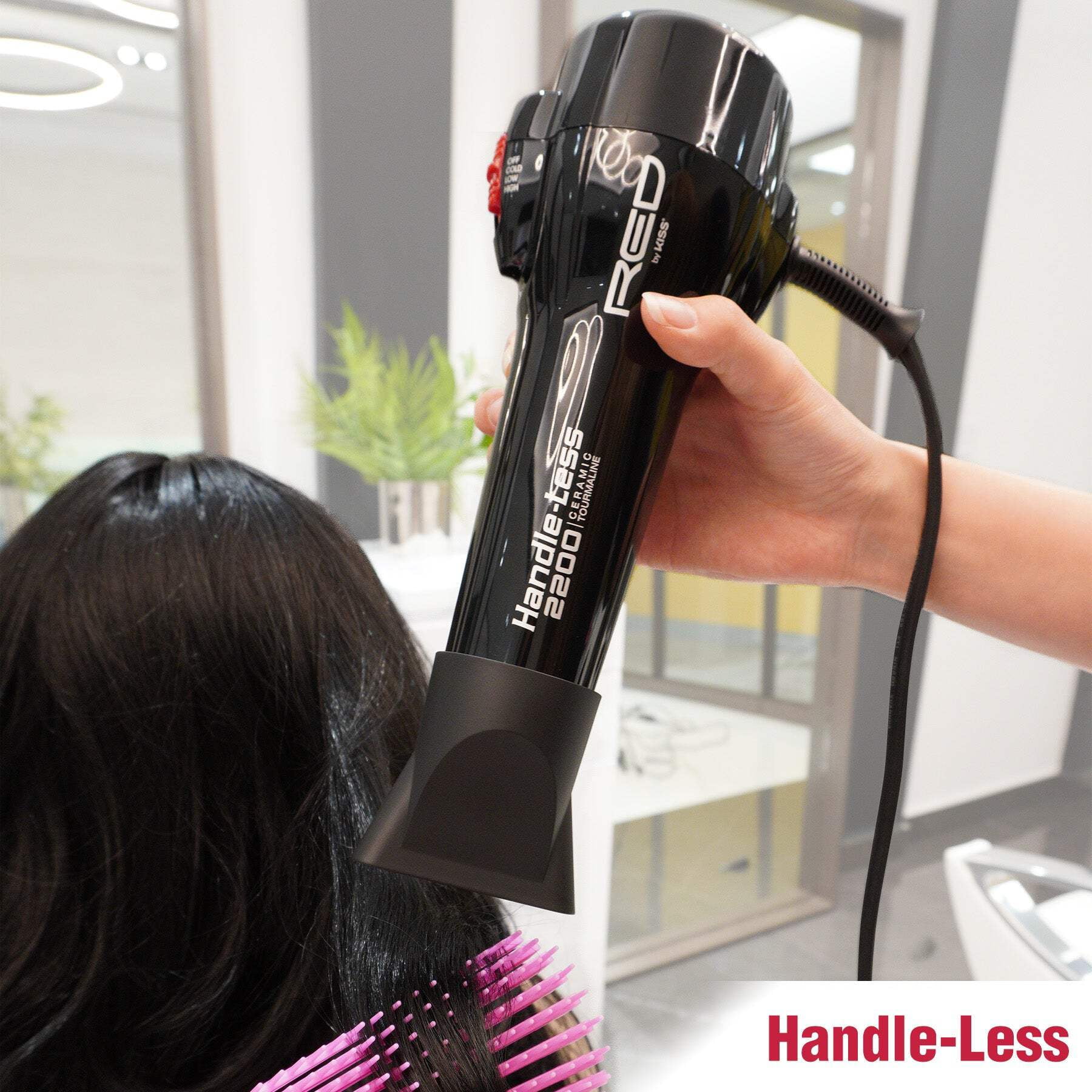 Red by Kiss Handle-Less 2200W Ceramic Tourmaline Hair Dryer, 3 Heat Settings, Pro Blow Dryer with Comb Attachment, Ionic for Frizz-Free Shine, Detangler & Straightening for 4C