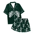 thumbnail image 3 of CQXIDFH Women Halloween Print Satin Pajama Set Lapel Short Sleeve Button Down Top Elastic Waist Shorts 2 Piece Loungewear Silky Cool Summer Holiday Sleepwear Ladies Casual PJ Sets S-3XL, 3 of 3