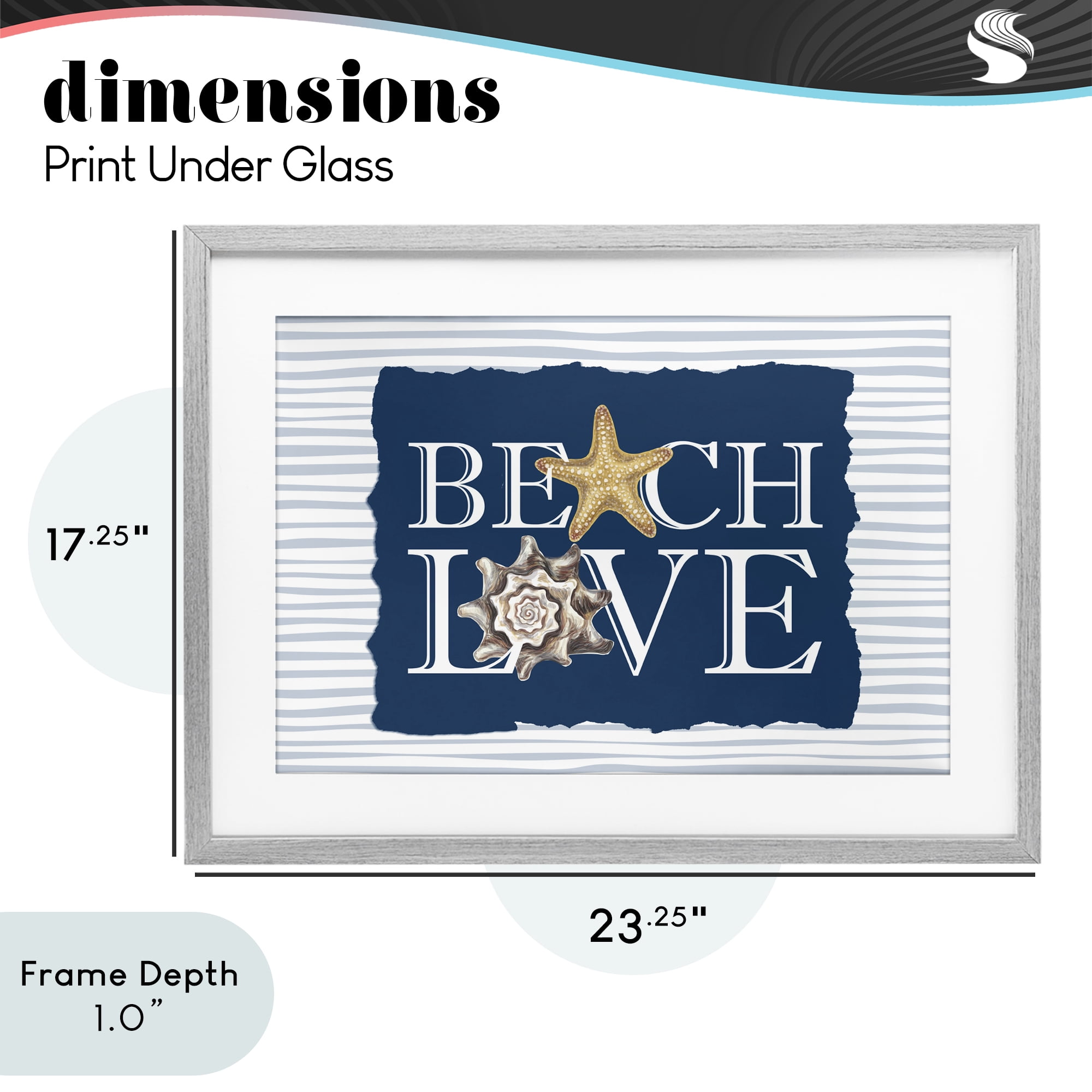 Stupell Industries Beach Love Seashells Gray Framed Print Under Glass, design by Kim Allen